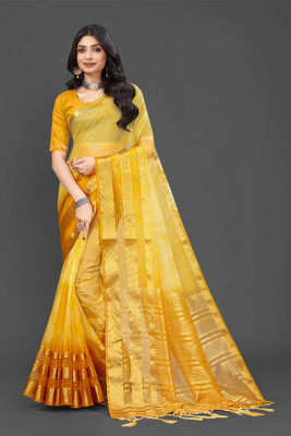 Aarunika AF Solid/Plain Bollywood Organza Saree(Yellow)
