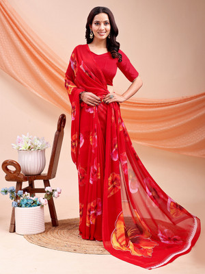 Anmi Printed Daily Wear Chiffon Saree(Red)