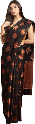 KAKADIYA Self Design Kanjivaram Pure Silk Saree(Black)