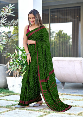 Divastri Blocked Printed, Printed Chanderi Cotton Blend Saree(Green)