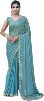 Vraggi Embellished, Embroidered, Solid/Plain Bollywood Chiffon, Pure Silk Saree(Light Blue)