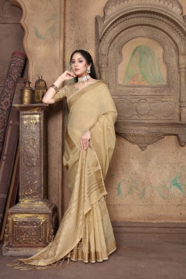 ishika fab Woven Bollywood Linen Saree(Beige)