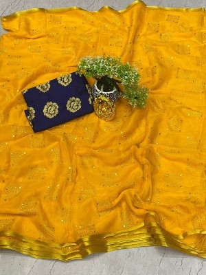 JiproStore Printed Bollywood Chiffon Saree(Yellow)