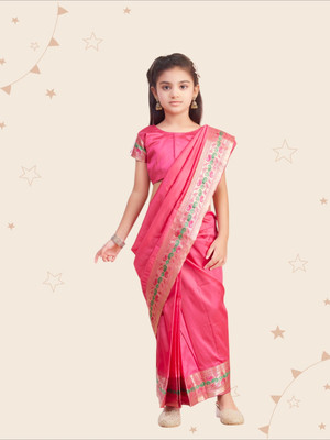Kidotsav Solid/Plain, Woven Bollywood Pure Silk Saree(Pink)