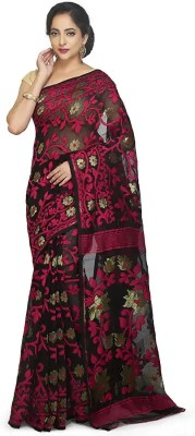 BongSaree Printed Handloom Handloom Cotton Blend Saree(Black)