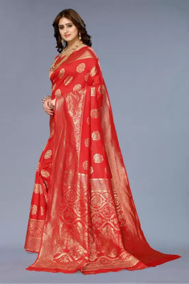 siddharth textiles Self Design Banarasi Cotton Silk Saree(Red)