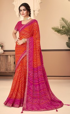 JustEthnic Printed Bandhani Chiffon Saree(Orange)