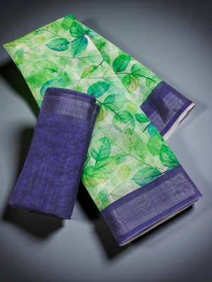 parakhiya fab Solid/Plain Daily Wear Cotton Linen Saree(Green)