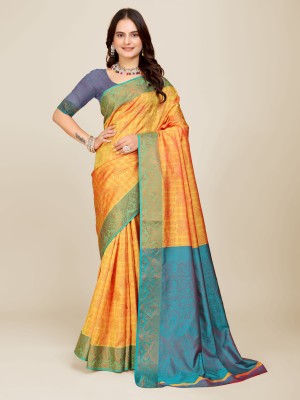 JS Clothing Mart Woven Banarasi Organza Saree(Orange)