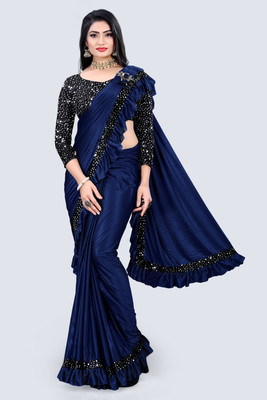 Memsaab Self Design Daily Wear Lycra Blend Saree(Dark Blue)