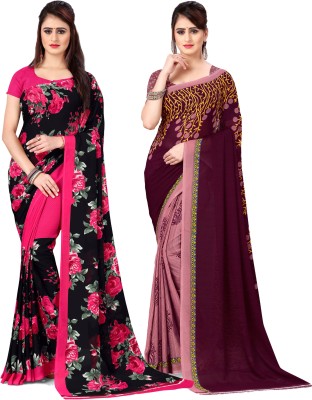 Anand Sarees Printed, Ombre, Floral Print Daily Wear Georgette Saree(Pack of 2, Multicolor)
