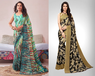 Panchvati NX Printed, Floral Print Bollywood Georgette Saree(Pack of 2, Multicolor)
