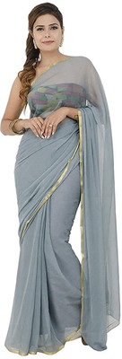HouseOfCommon Solid/Plain Daily Wear Net, Chiffon Saree(Grey)