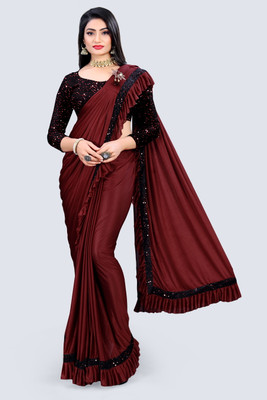 Memsaab Self Design Daily Wear Lycra Blend Saree(Maroon)