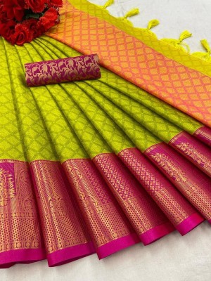 Julee Woven Banarasi Cotton Silk Saree(Pink)