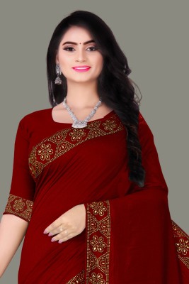 SHIVAYFAB Embellished Chanderi Georgette, Chiffon Saree(Maroon)