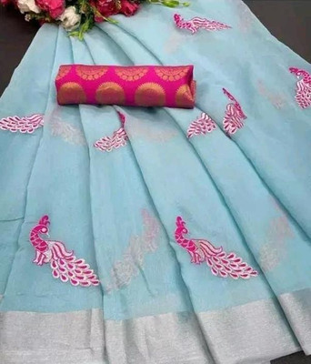 SHIVAY FASHION Embroidered Chanderi Chanderi Saree(Light Blue)