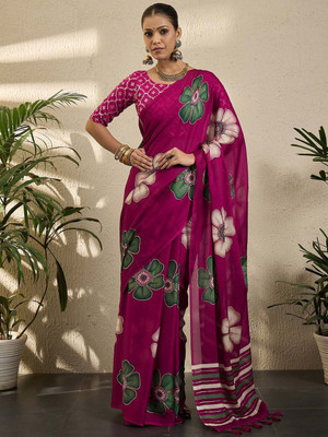 all about you Printed Pochampally Georgette Saree(Magenta)