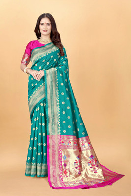 DHAYNAAND REEWA FASHION Woven Kanjivaram Tussar Silk Saree(Multicolor)