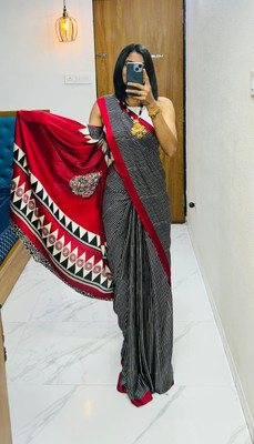 Saraswati Fab Printed Kalamkari Jacquard Saree(Black)