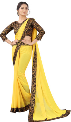 Maruti Creation Self Design Bollywood Georgette Saree(Yellow)