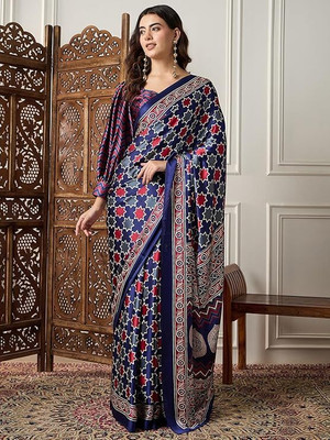 havya creation Digital Print Bollywood Crepe Saree(Multicolor)