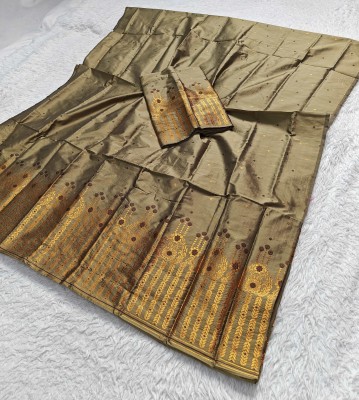 Skiran's Printed Mekhela Chador Polyester Saree(Pack of 2, Beige)