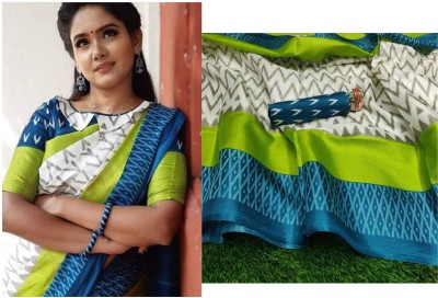 Kjs Geometric Print Ikkat Cotton Blend Saree(Multicolor)