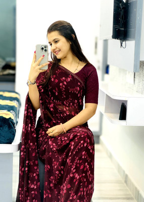 TELIRAJ.FASHION. Printed Bollywood Georgette Saree(Maroon)