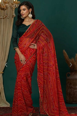 HouseOfCommon Printed Bollywood Georgette Saree(Red)