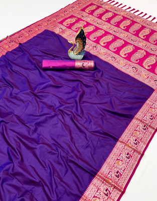 Tasrika Woven Banarasi Cotton Silk Saree(Purple)