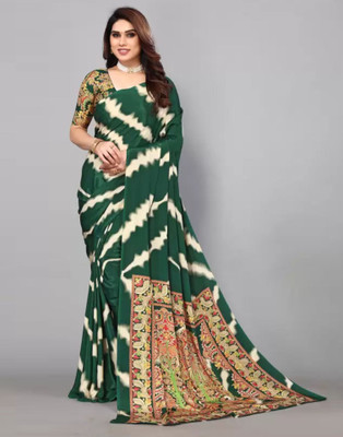 Samah Geometric Print, Printed Bollywood Chiffon Saree(Green, Multicolor)