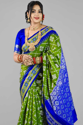 Sijileen Temple Border, Woven Sambalpuri Art Silk Saree(Light Green)