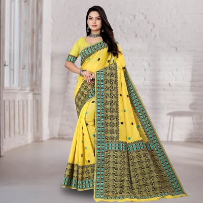 kamdar Woven Chanderi Cotton Blend Saree(Yellow)