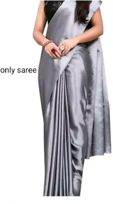 Arpita Fashion Solid/Plain Bollywood Pure Silk, Satin Saree(Grey)