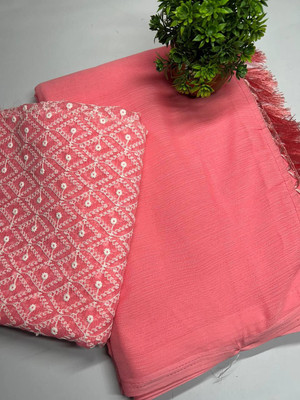 HouseOfCommon Embroidered, Solid/Plain Daily Wear Georgette Saree(Pink)