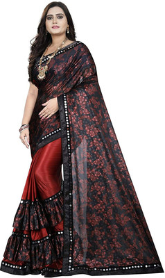 Karyavar Floral Print Bollywood Lycra Blend Saree(Multicolor)