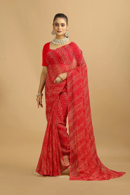 DURGA CRETION Digital Print Bandhani Georgette Saree(Red)