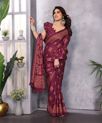Divastri Printed, Blocked Printed Daily Wear Chiffon, Georgette Saree(Purple, Multicolor)