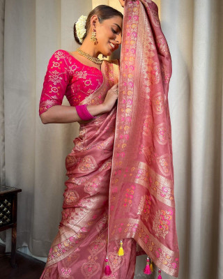 K SALIYA Woven Banarasi Jacquard Saree(Pink)