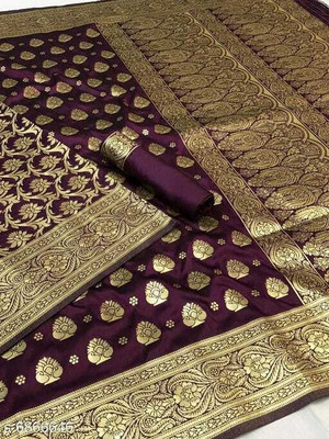 Aadvika Woven, Dyed, Solid/Plain Banarasi Silk Blend, Jacquard Saree(Purple)