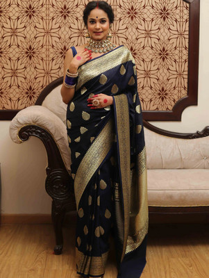 GEETABA FASHION Woven Banarasi Cotton Silk Saree(Blue)