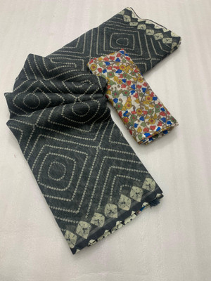 2SD gratitude Self Design, Printed Kalamkari Linen Saree(Dark Blue)