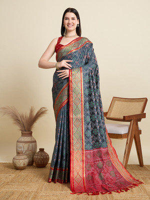 Nayanthara Trends Woven Patola Silk Blend Saree(Grey)