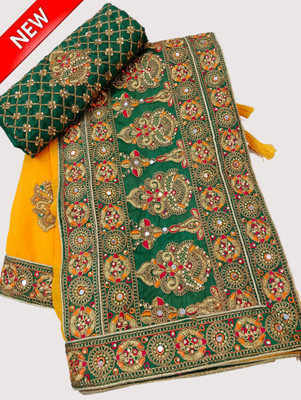 Anjani Textile Embroidered Bollywood Silk Blend Saree(Yellow)