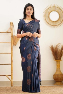 HouseOfCommon Woven Banarasi Art Silk Saree(Dark Blue)