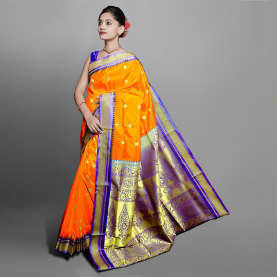 HouseOfCommon Woven Paithani Art Silk Saree(Orange)