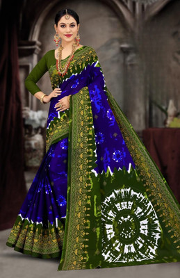 Veerji Sarees Printed Daily Wear Pure Cotton Saree(Blue, Green)