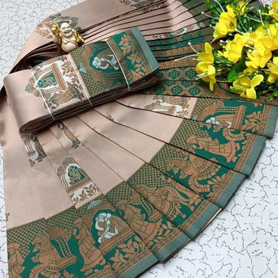 SICHYAH Woven Banarasi Art Silk Saree(Beige, Green)