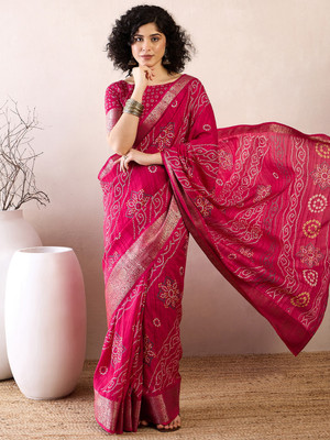 Divastri Printed Chinnalapattu Silk Blend Saree(Pink)